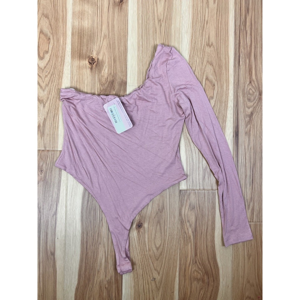 Love Tree Large Nude One Shoulder Long Sleeve Bodysuit NWT‎